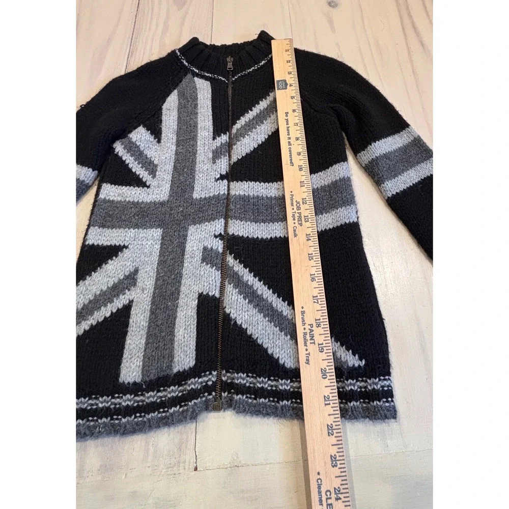 United Colors of Benetton Union Jack Zip Up Sweater Black Gray Britpop Y2K punk